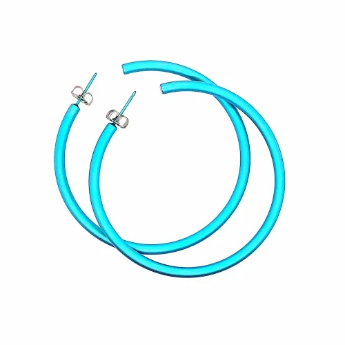 Large Round Kingfisher Blue Hoops Earrings